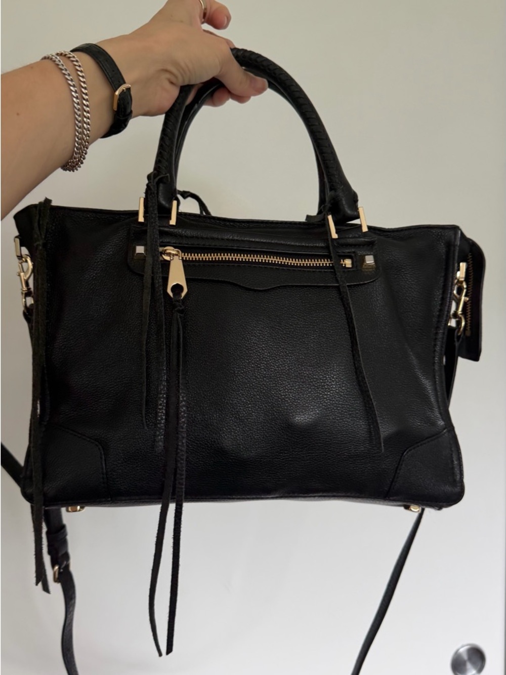 Super cute Rebecca Minkoff Black Leather Tote with Gold Hardware